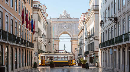 Yellow tram in Lisbon, Portugal