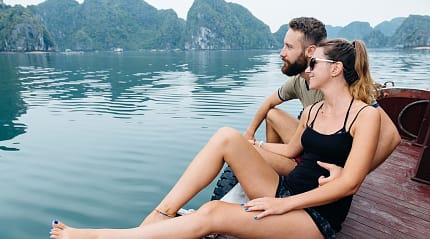 Couple enjoying the view in Halong Bay