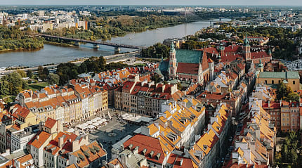 Warsaw Old Town rooftops along the Vistula River