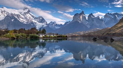 Pehoe Lake and Torres del Paine in the Chilean Patagonia