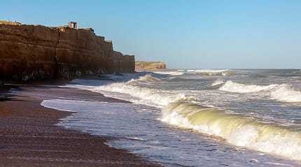 Panoramic view of cliffs seen from the beach in Mar del Plata, Argentina