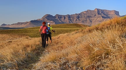 Senior couple hiking at The Drakensberg in KwaZulu-Natal, South Africa