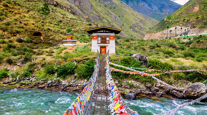 Iron chain bridge of Tachog lhakhang monastery in Bhutan Iron chain bridge of Tachog lhakhang monastery in Bhutan