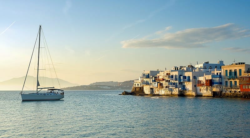 Mykonos, Greece Sailboat in Mykonos, Greece