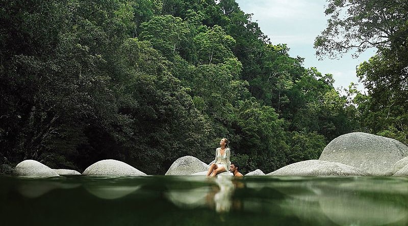 Mossman Gorge. Photo courtesy of Tourism Port Douglas and Daintree Couple at Mossman Gorge in Daintree Rainforest, Australia