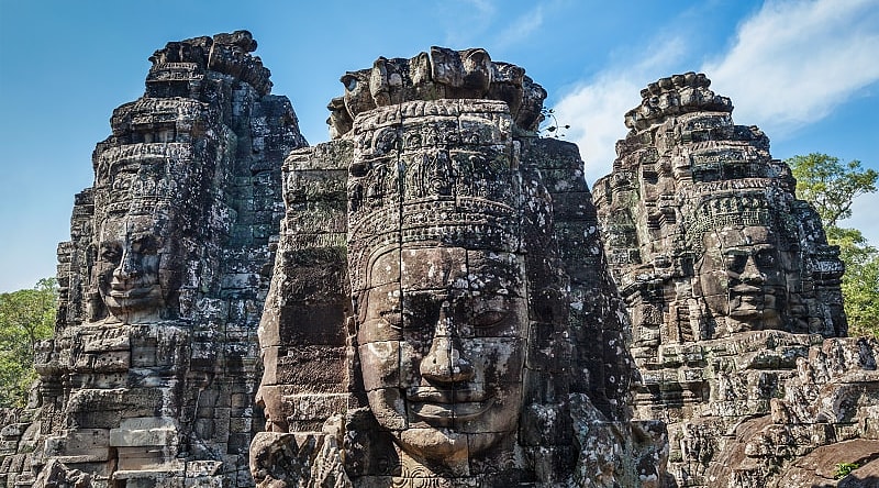 Bayon Temple at at Angkor in Cambodia Ancient stone faces of the Bayon Temple at at Angkor in Cambodia
