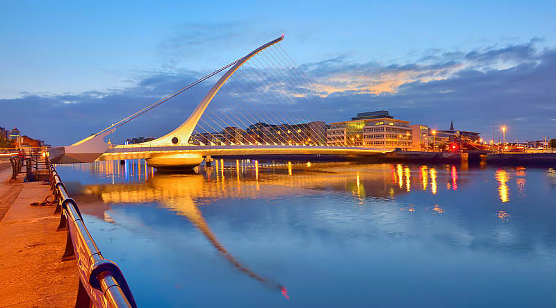 The Samuel Beckett Bridge at night time in Ireland The Samuel Beckett Bridge at night time in Ireland