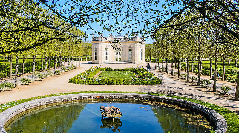 Petit Trianon at Versailles in France The French Pavilion and French Garden at the Petit Trianon in Marie-Antoinette Estate.