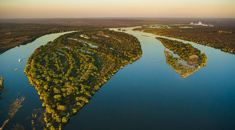 Zambezi River and Victoria Falls, Zambia Zambezi River and Victoria Falls from the air in Zambia