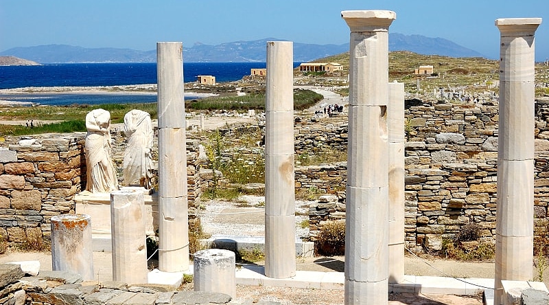 Delos, Greece Ruins and remains of marble statues on the island of Delos, Greece