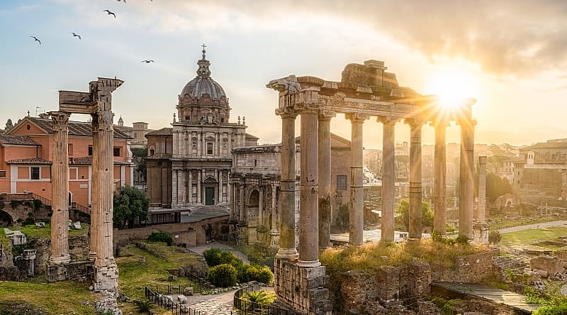 Sunrise at the Roman Forum in Italy