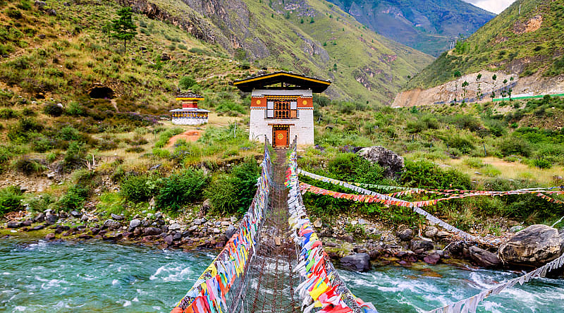 Iron chain bridge of Tachog lhakhang monastery in Bhutan Iron chain bridge of Tachog lhakhang monastery in Bhutan