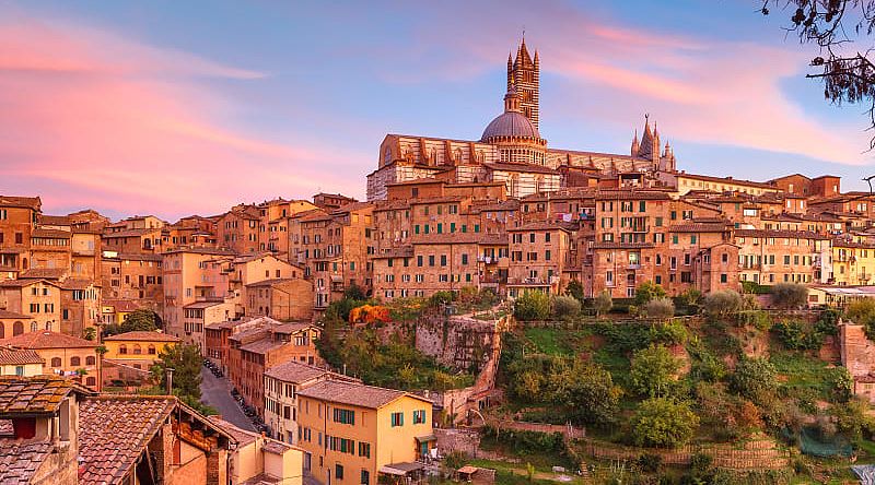 Siena at sunset in Italy