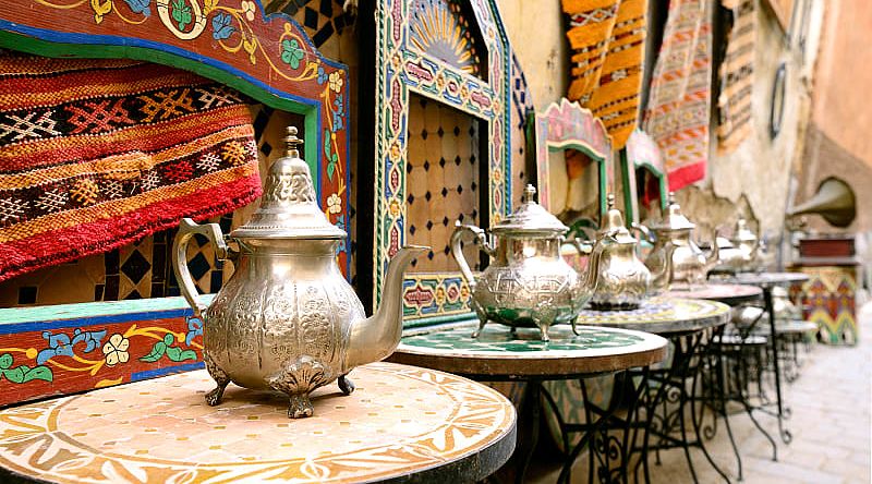 Rabat, Morocco Tea kettles at an outdoor cafe in Rabat, Morocco