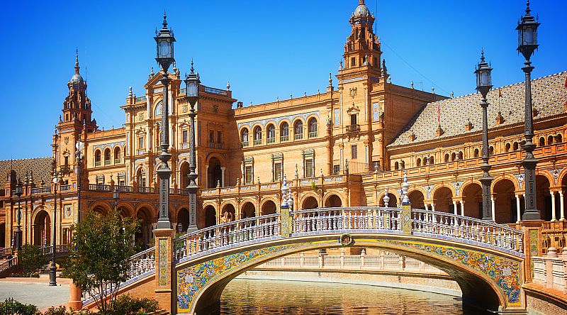 Bridge of Plaza de Espana in Seville, Spain 