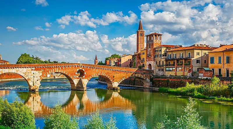 Ponte Pietra bridge in Verona, Italy