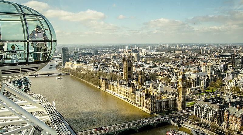 London city view from the London Eye pod in England