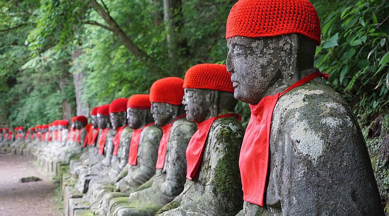 Stony Bakejizo sculptures of the Kanmangafuchi Abyss in NIkko, Japan