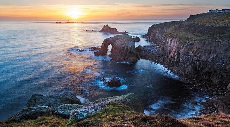 Land's End in Cornwall, England Rock formations of Enys Dodman and the Armed Night in Cornwall, England