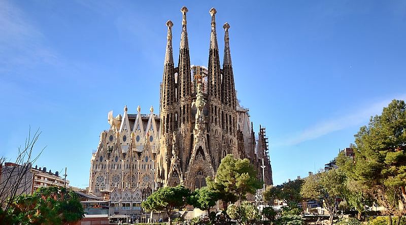 View of The Sagrada Familia Basilica in Barcelona, Spain. 