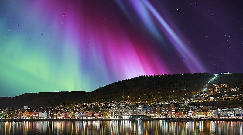 Northern lights over Bergen, Norway