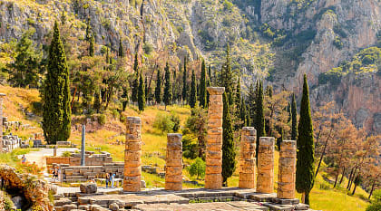 The Temple of Apollo in Delphi is an archaeological site in Greece on Mount Parnassus.