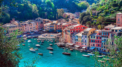 Aerial view of villa in Portofino, Italy