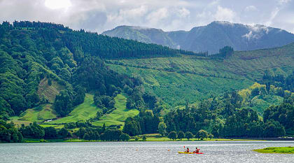 Sao Miguel Island in the Azores, Portugal Kayaking the Sete Cidades on Sao Miguel Island in the Azores, Portugal