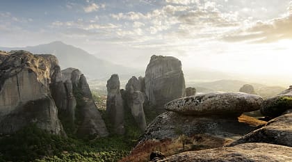 Meteora at sunset in Greece