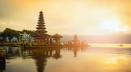 One of the coastal shrines at sunset, Bali, Indonesia