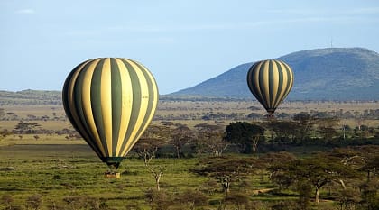 Hot air balloon over Serengeti National Park in Tanzania