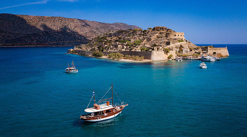 Ruins on Spinalonga Island, in the Gulf of Elounda in north-eastern Crete, Greece Ruins on Spinalonga Island, in the Gulf of Elounda in north-eastern Crete, Greece