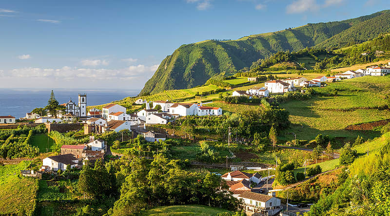 Sao Miguel Island in the Azores, Portugal Scenic view of small village on Sao Miguel Island in the Azores, Portugal