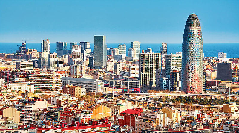 Skyline Barcelona, Spain with the Mediterranean Sea in the background Skyline Barcelona, Spain with the Mediterranean Sea in the background