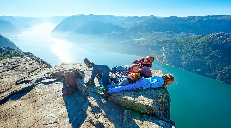 Preikestolen, Norway Family at Preikestolen, also known as Pulpit Rock, in Norway