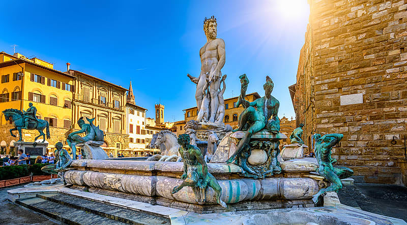 Piazza della Signoria in Florence, Italy Neptune's Fountain in Piazza della Signoria in Florence, Italy