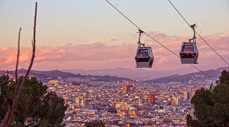 Scenic Montjuic cable car ride in Barcelona, Spain