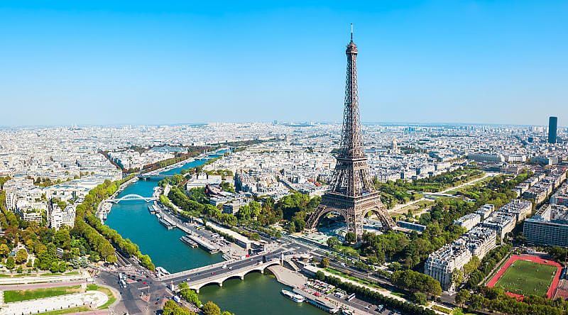 Aerial view of the Eiffel Tower in Paris, France