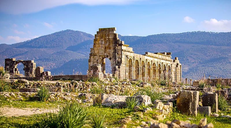 Ruins of an ancient Roman city in Volubilis, Morocco