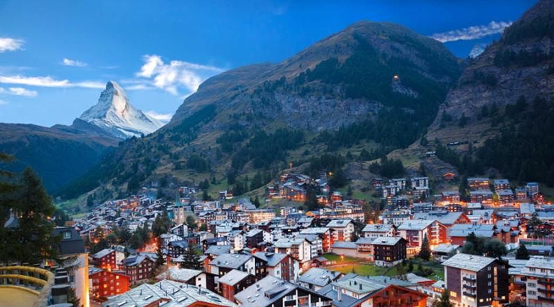 Zermatt village with the peak of Matterhornin the Swiss Alps