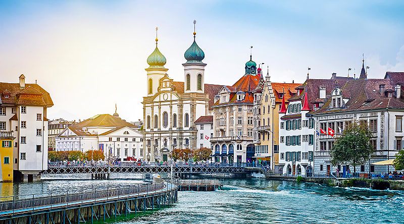 Cityscape of Lucerne in the evening, Switzerland. 