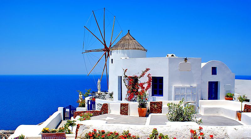 Beautiful windmill villa in Oia, Santorini, Greece