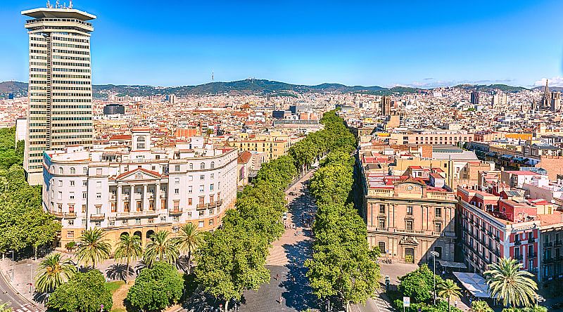 La Rambla in Barcelona, Spain La Rambla pedestrian area in Barcelona, Spain