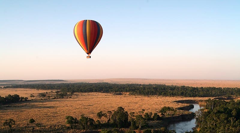 Hot air balloon over Masai Mara in Kenya Hot air balloon over Masai Mara in Kenya