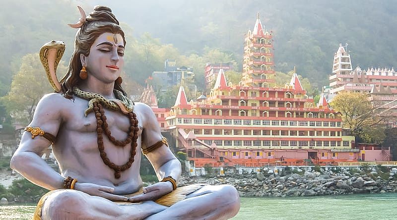 Shiva statue on the riverbank of Ganga in Rishikesh, India