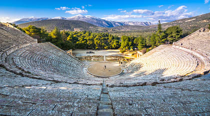 The ancient theater of Epidaurus in Peloponnese in Greece.