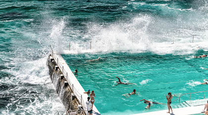 Rock swimming pool overlooking Tasman sea in Bondi, Sydney, Australia