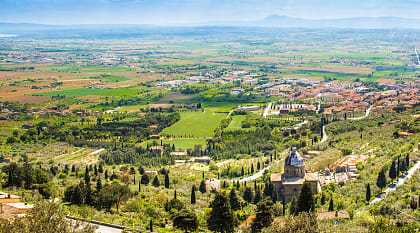 Panoramic view of the Val Di Chiana in Tuscany, Italy.
