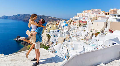 Couple at Santorini island in Greece