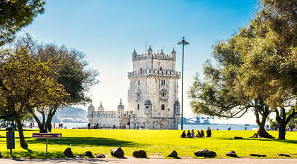 View of the Belem Tower in Lisbon, Portugal